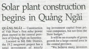 Thien Tan Group – The groundbreaking ceremony of the first solar power plant in Viet Nam – On the media