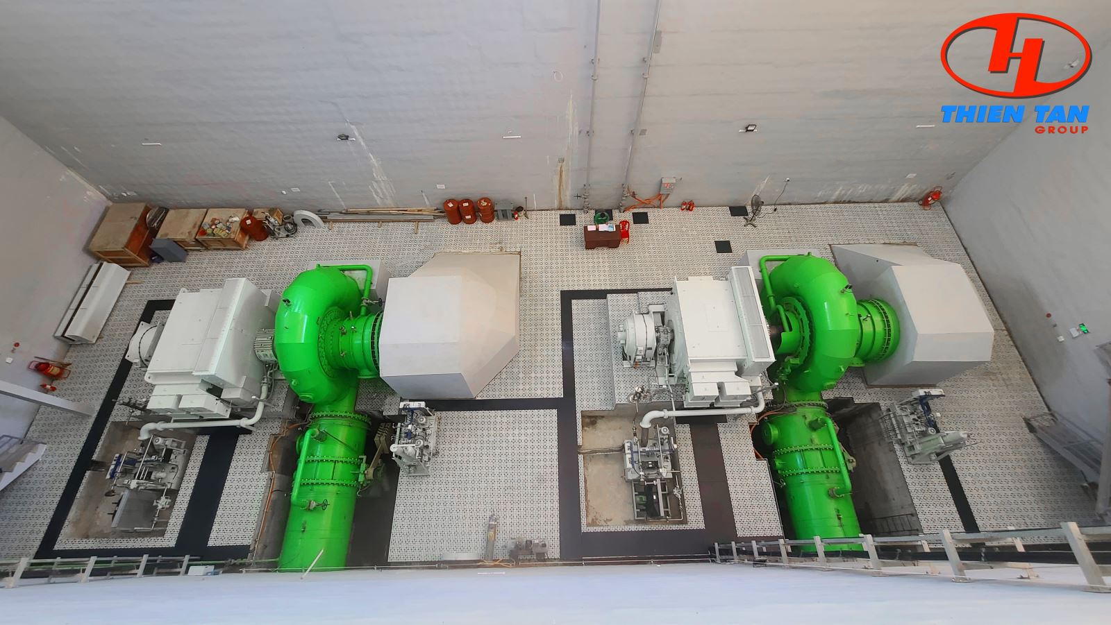 Close-up of two generating units